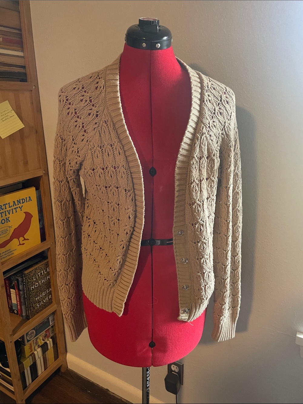 Olivia Sky Tan Openwork Knit Button-Front Cardigan